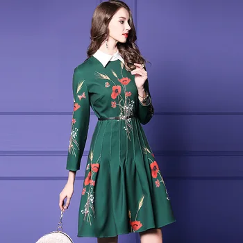 

Women dress Slim Summer dress printing splice High waist O-Neck A-Line dress Women WY206