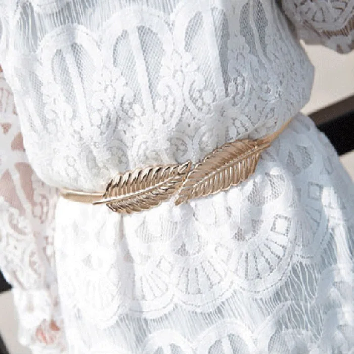 Женщины стрейч талии платье пояс металлический лист эластичный стрейч пояс-цепочка на талию-MX8
