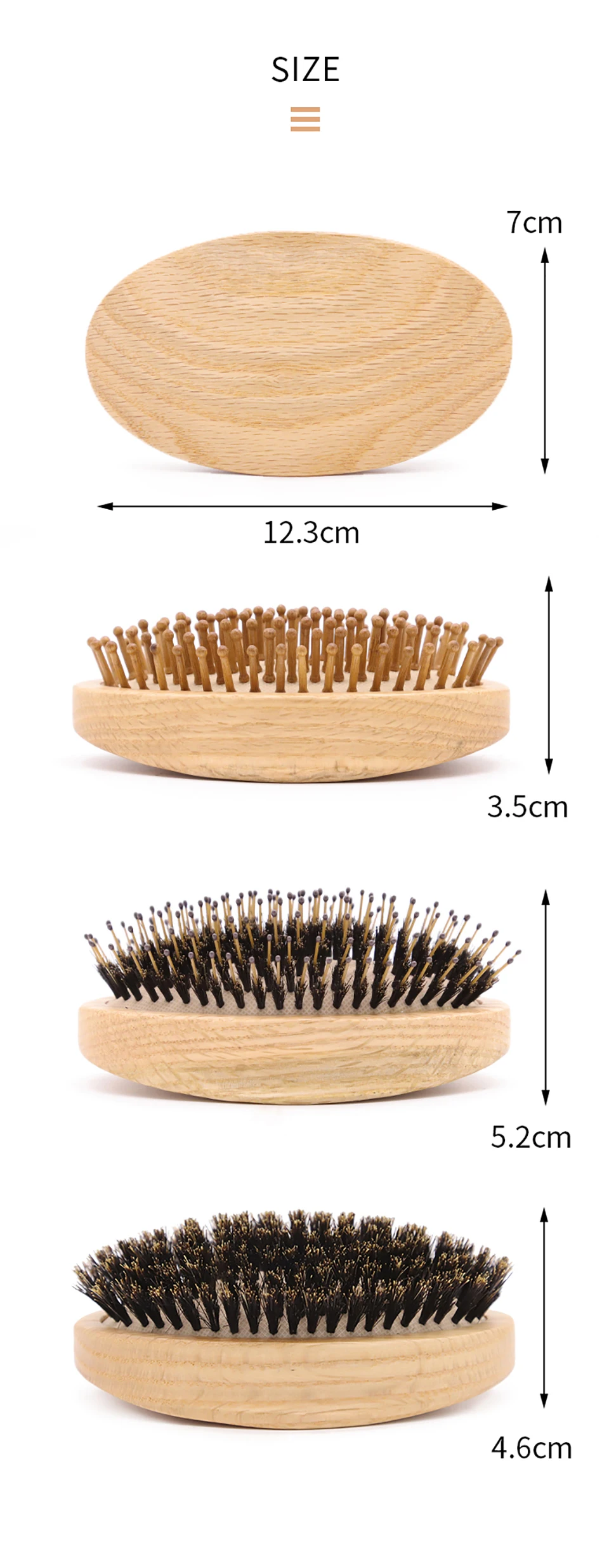 USA Eiche Holz Haar Pinsel Weiche Wildschwein Borsten Nylon Nadel Holz Haar Airbag Pinsel Kopfhaut Massage Holz Pinsel und Kamm ohne Griff – Detail 9