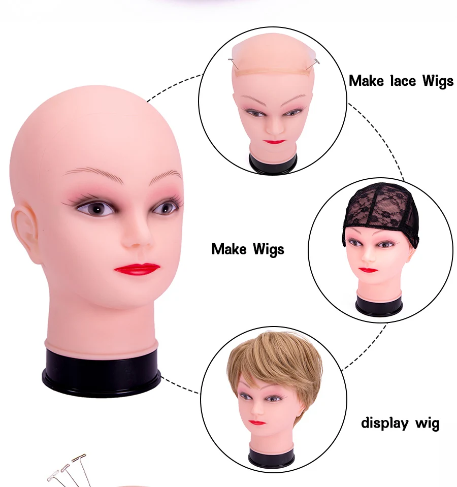 careca, T-pins, preto Mini Wig Stand, 64cm