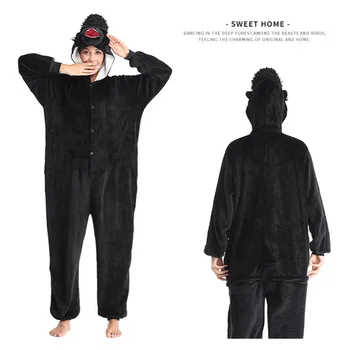 

King Kong Gorilla Animal Siamese Pajamas Cartoon Cute Autumn Winter Male Adult Flannel Coral Velvet Cosplay Costume