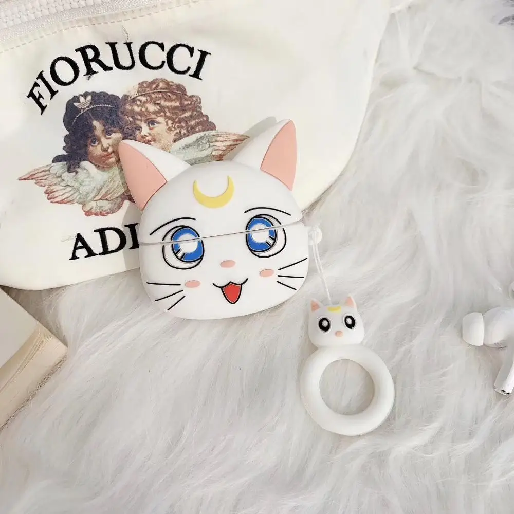 3D чехол с принтом "Сейлор Мун" для Airpods pro милые аксессуары Bluetooth наушники защитная крышка для airpod pro 3 мультяшное Силиконовое кольцо - Color: white luna cat