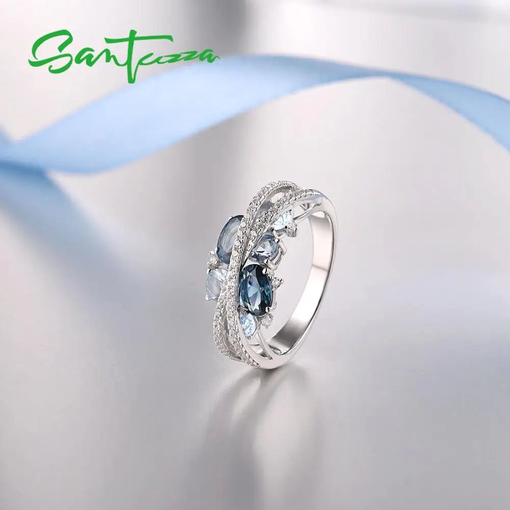 SANTUZZA, серебряные кольца для женщин, из натуральной 925 пробы, мерцающее серебро, синяя шпинель, кубический цирконий, модные роскошные ювелирные изделия