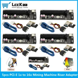 Extension de carte pcie ver006, 5 pièces, pci e 1x à 16x riser, alimentation sata 4 broches usb 3.0, pour Machine mineur Btc pci e 