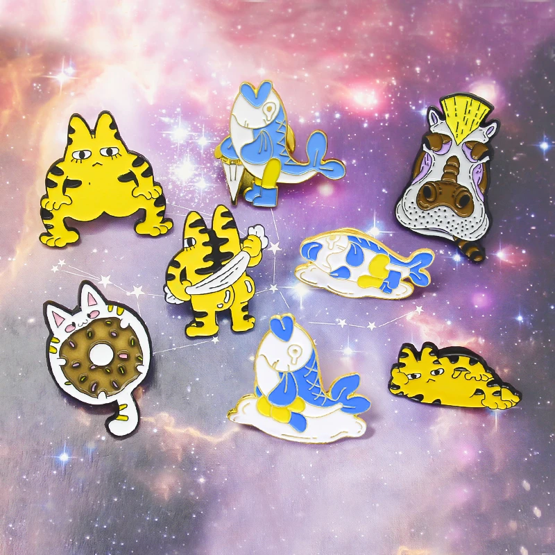 ユーモラスな動物のキャラクター 悲しい たけ 青 金魚 葉巻 ヒスポコ ロシア 虎 エナメルピン バッジ 子供用ジュエリー 卸売 ブローチ Aliexpress