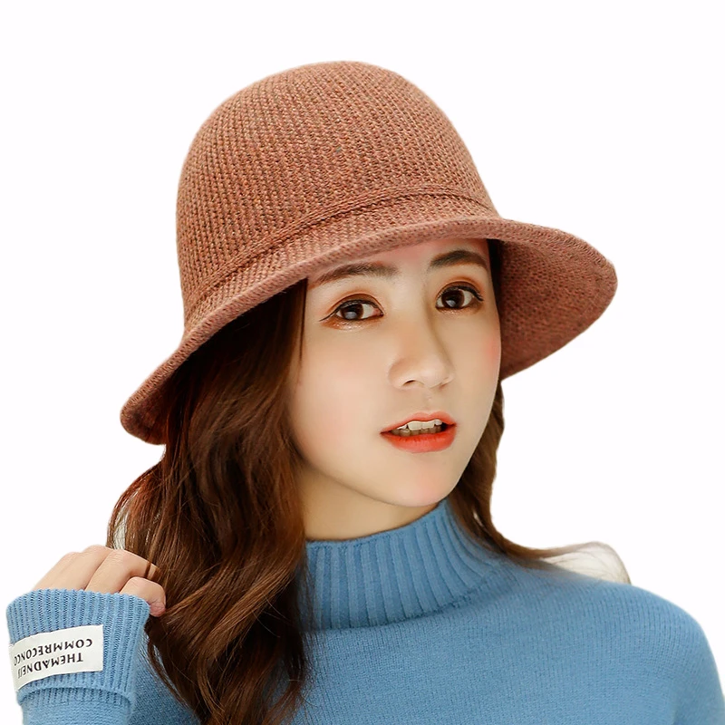 Sparsil Women Winter Knitted Bucket Hat Foldable Warm Wool Dome Caps Outdoor Fishman Hats Autumn Street Wear Korea Beanies Lady