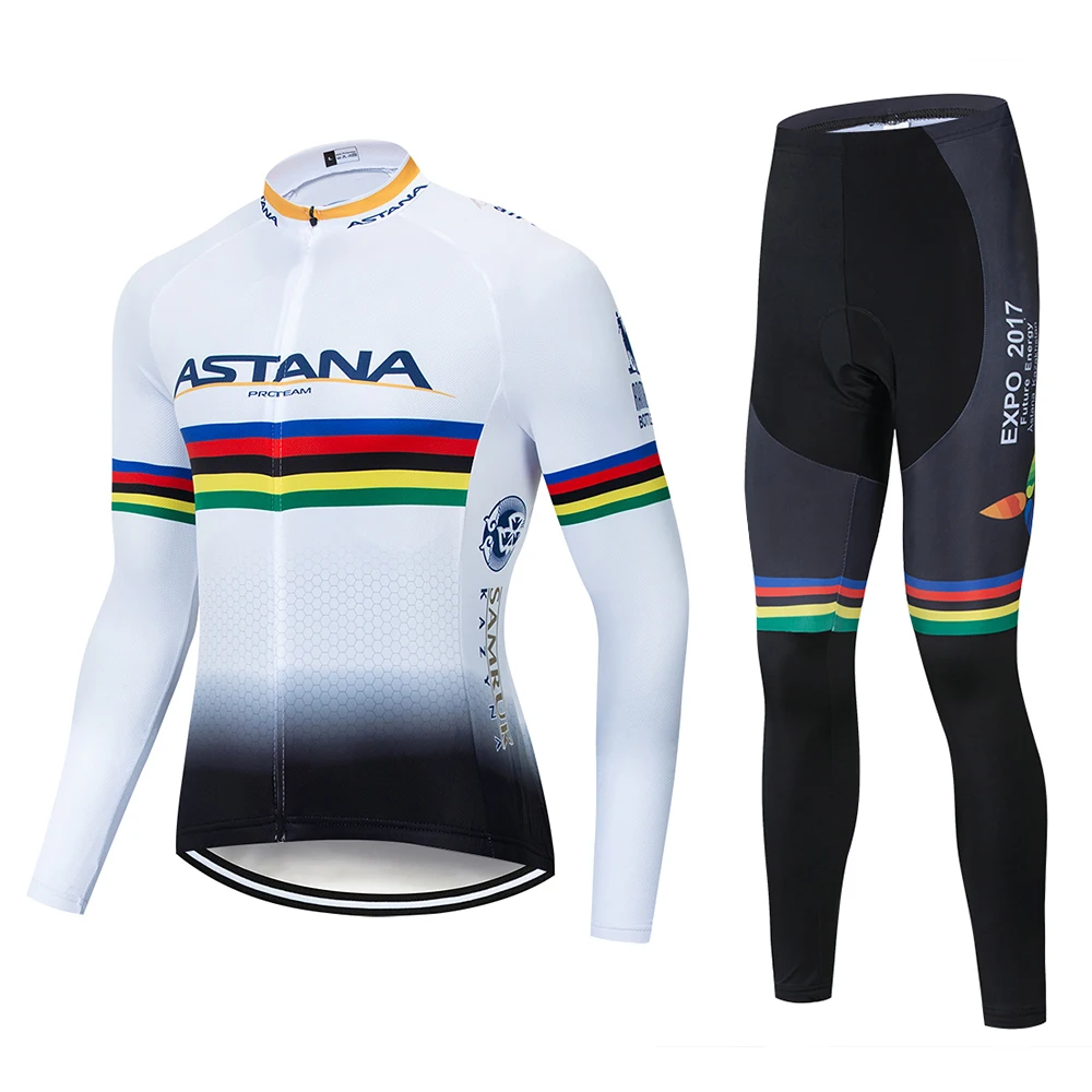Cycling suit Весна Осень Команда Астана с длинным рукавом Велоспорт Джерси Набор Ropa Ciclismo дышащий гоночный велосипед одежда MTB велосипед гелевая Подушка 19d - Цвет: Cycling suit
