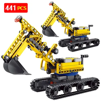 

City Machine Crane Loading Truck Building Blocks Technic Construction Engineering Excavator Car Bricks Toys For Boys