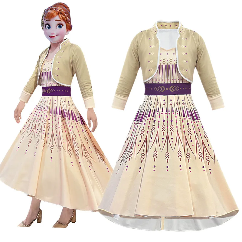 Новое платье принцессы Эльзы и Анны для девочек 2 шт. Бандажное платье "Снежная принцесса Эльза" Косплэй Рождественский костюм Платья принцесс для праздников и дней рождения для детей