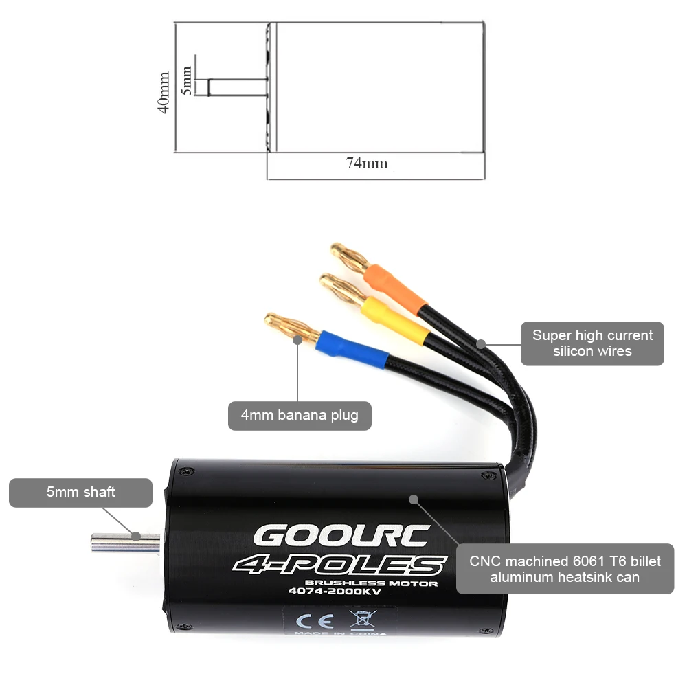 GoolRC 4074 2000KV бесщеточный двигатель и 150A бесщеточный брызгозащищенный электронный контроллер ESC для 1/8 1/10 RC грузовика внедорожника