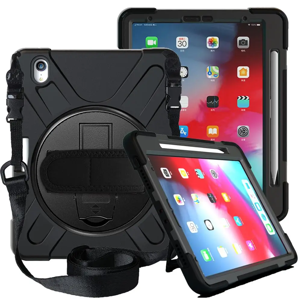 Чехол для iPad Pro 11 дюймов, чехол с держателем для карандашей, детский безопасный ударопрочный сверхмощный ПК 360 Kickstand W/запястье+ плечевой ремень