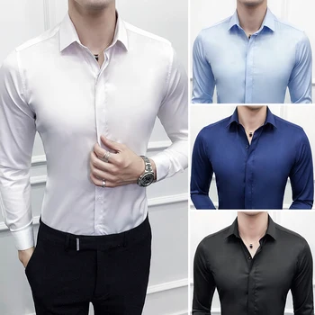 

High Quality Mens Black Dress Shirts Long Sleeve White Business Shirt Button Up Formal Office Male Slim Fit Spring Casual Social