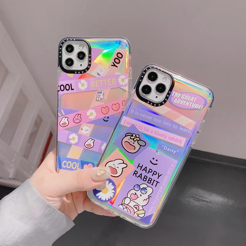 Цвет чехол для телефона с кроликом подходит iPhone11 12Pro Max мини X XR XSMax 8 7 PluS лазерной