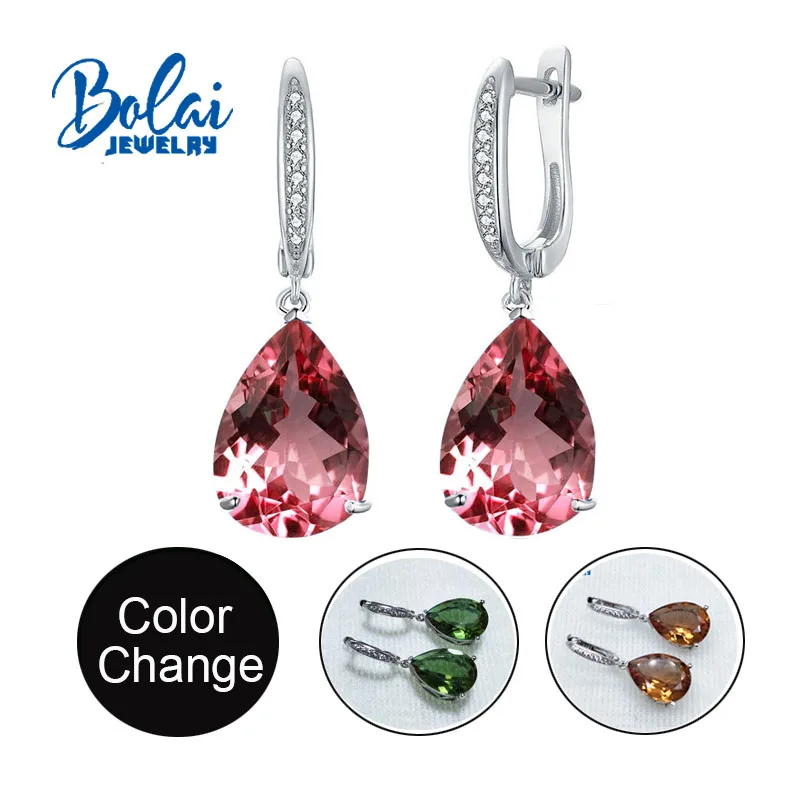 Bolaijewelry, изменение цвета, зултанит, серебро 925 пробы, большая груша, серьги, изготовленные драгоценным камнем, хорошее ювелирное изделие для девочек, повседневная одежда