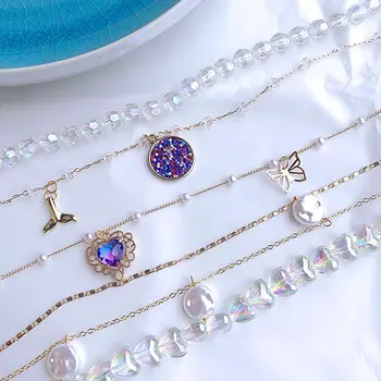 

Kpop Clear Crystal Necklace Purple Sequins Butterfly Love Choker Necklace Colorful Handmade Femme Jewelry Gifts