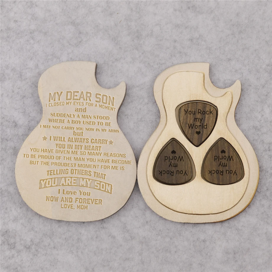 Personlized guitar picks box set engraved wooden plectrum Guitar mediator customized 3pcs QS0011 dropshipping 2020 gift | Спорт и