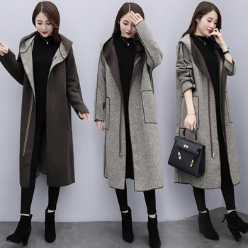 

2020 Autumn New Houndstooth Warm Wool Coat Women Korean Long Double sided Woolen Coat Outerwear Fashion Loose Ladies Overcoat
