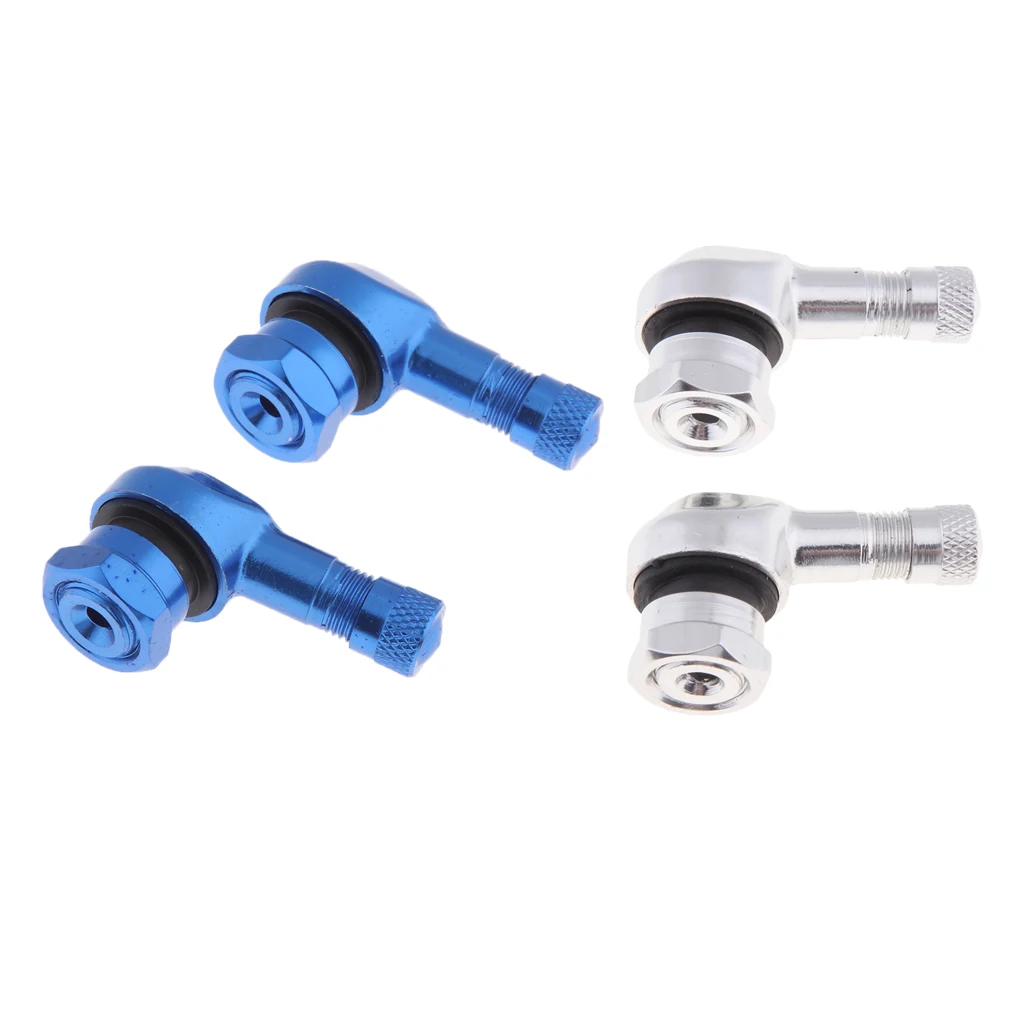 4pcs Valve Extenders Tire Stem Extension 90 Deg Angled Wheel Adapter for Motorcycle Bike, Blue + Silver