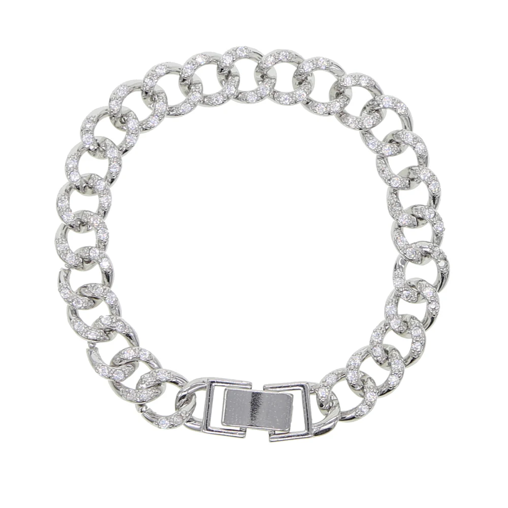 Хип-хоп женские модные ювелирные изделия Красочные iced out bling micro pave Белый cz бар Шарм Снаряженная цепочка в виде кубинских звеньев, 17 см браслеты - Окраска металла: silver
