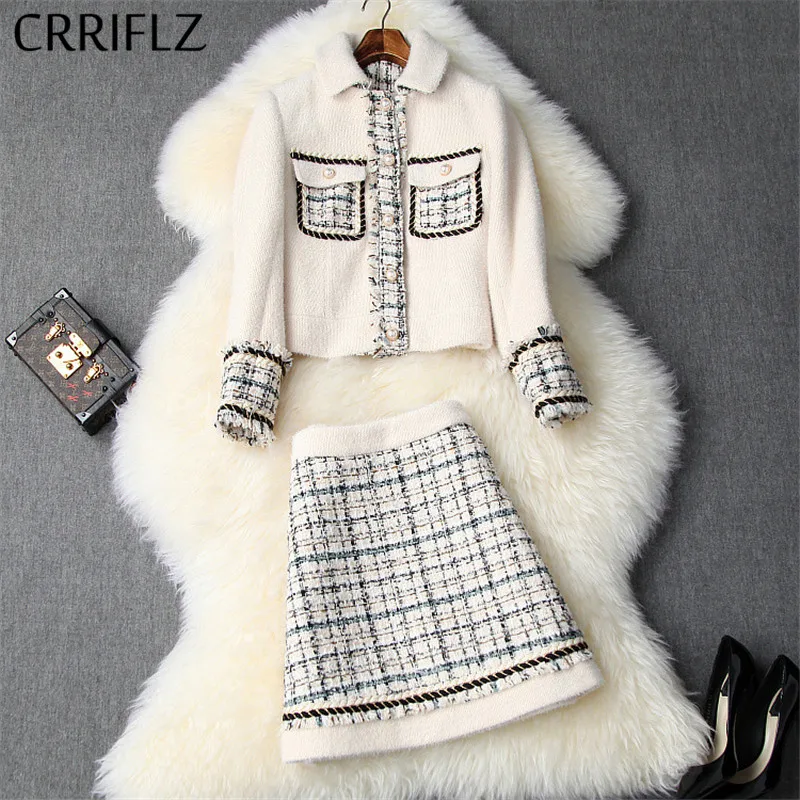Winter Vrouwen Set Volledige Mouw Turn Down Kraag Pocket Plaid Jas Tweed Kwasten Korte Rok 2 Delige Set Vrouwen Patry rok Set Winter Vrouwen Set Volledige Mouw Turn Down Kraag Pocket Plaid Jas Tweed Kwasten Korte Rok 2 Delige Set Vrouwen Patry rok Set