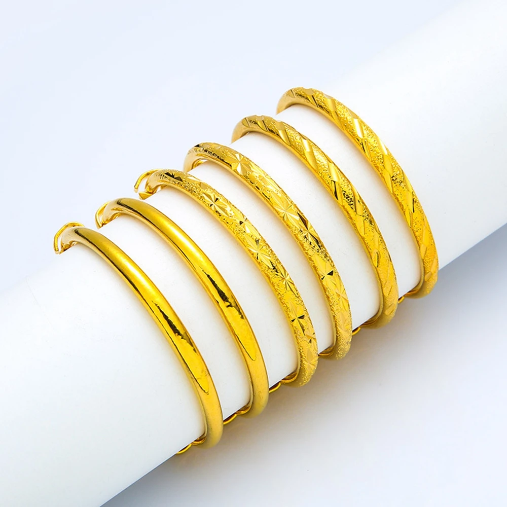 

1pair/2pcs Classic Baby Bangle Children Bracelet Fashion Jewelry Yellow Gold Filled Kids Gift