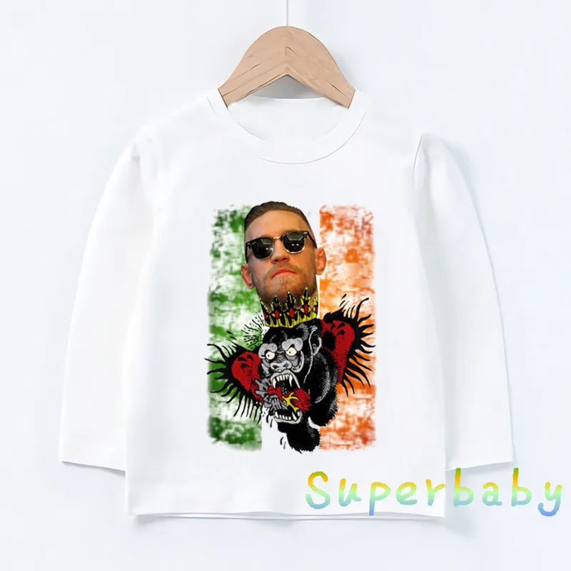 Детская футболка с принтом «MMA Conor Mcgregor» Повседневные Забавные топы для маленьких мальчиков и девочек, детская футболка с длинными рукавами LKP003
