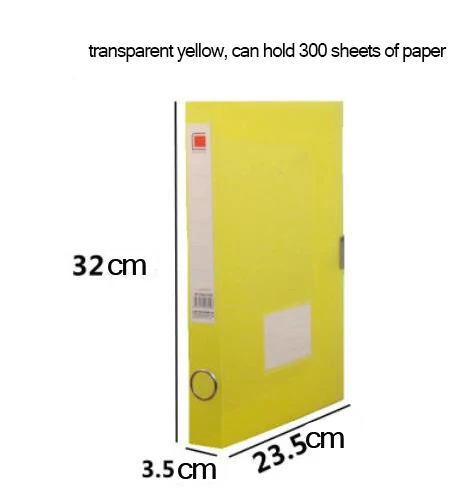 А4 утолщенная прозрачная красочная коробка для файлов, жесткий держатель пластиковый для документов коробка для хранения, канцелярские принадлежности для офиса и школы - Цвет: 3.5cm yellow