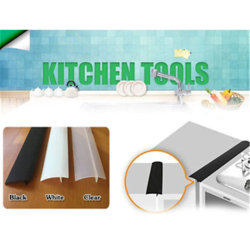 1*21inch Silicone Kitchen Stove Counter Gap Cover Oven Guard Spill Seam Filler Black/Transparent/White