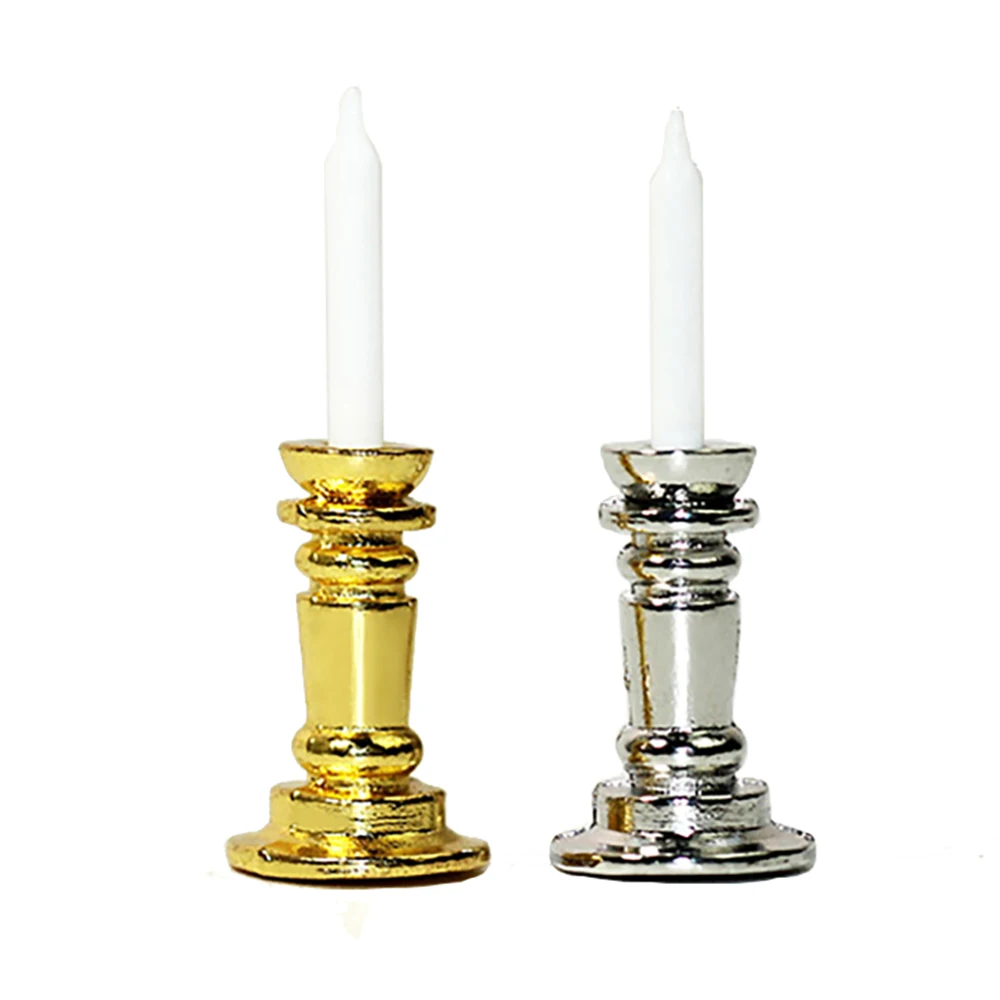1/12 Scale Miniature Candle Holders | 2Pcs Gold Dollhouse Accessories For Miniature Displays & Dioramas