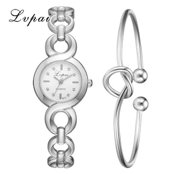 

LVPAI Buckle Link Strap Simple Point Drill Dial Watch Heart Shaped Knot Bracelet