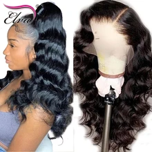 360 парики из натуральных волос на кружевной основе предварительно выщипанные 360 фронтальные парики для черных женщин с детскими волосами Elva remy волосы объемные волнистые парики из кружева