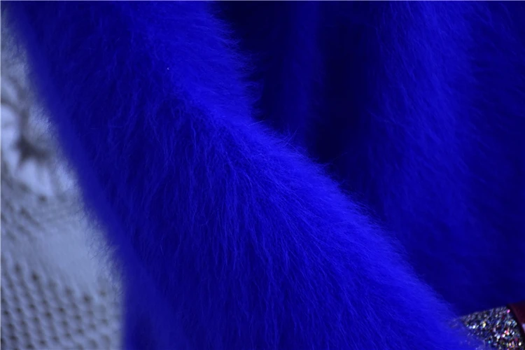 Oversize women autumn vintage long sleeve o-neck hand knitted angora rabbit fur beading cashmere loose pullover sweater