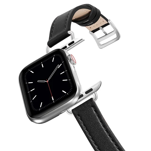 Business Real Leather Loop Bracelet Belt Band for Apple Watch SE 7654 42MM 38MM 44MM 40MM Strap on Smart iWatch 3 Watchband 45mm 1 Slim black