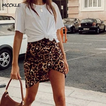

Leopard Print Sexy Mini Skirt Women Cross Split Irregular Designed Skirts Female 2020 Summer Fashion Streetwear Ladies Bottoms