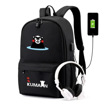 

Anime KUMAMON Black Bear USB Backpack Bag w/ USB Port/Lock /Headphone Travel School Students Book Bag