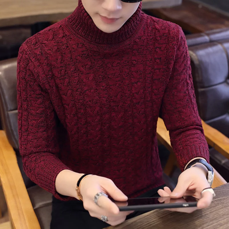  LEFT ROM 2019 Men's Turtleneck Solid Color Casual Sweater Autumn Winter Men's Sweater Man Slim Fit 