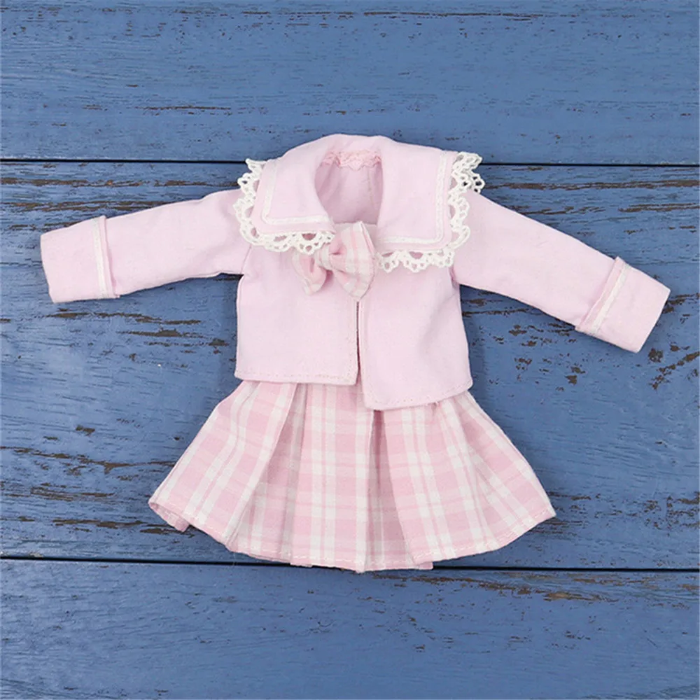 Fortune Days Blyth Icy DBS кукольная одежда розовое пальто Топ-труба клетчатая юбка и шляпа костюм для 1/6 30 см - Цвет: like the picture