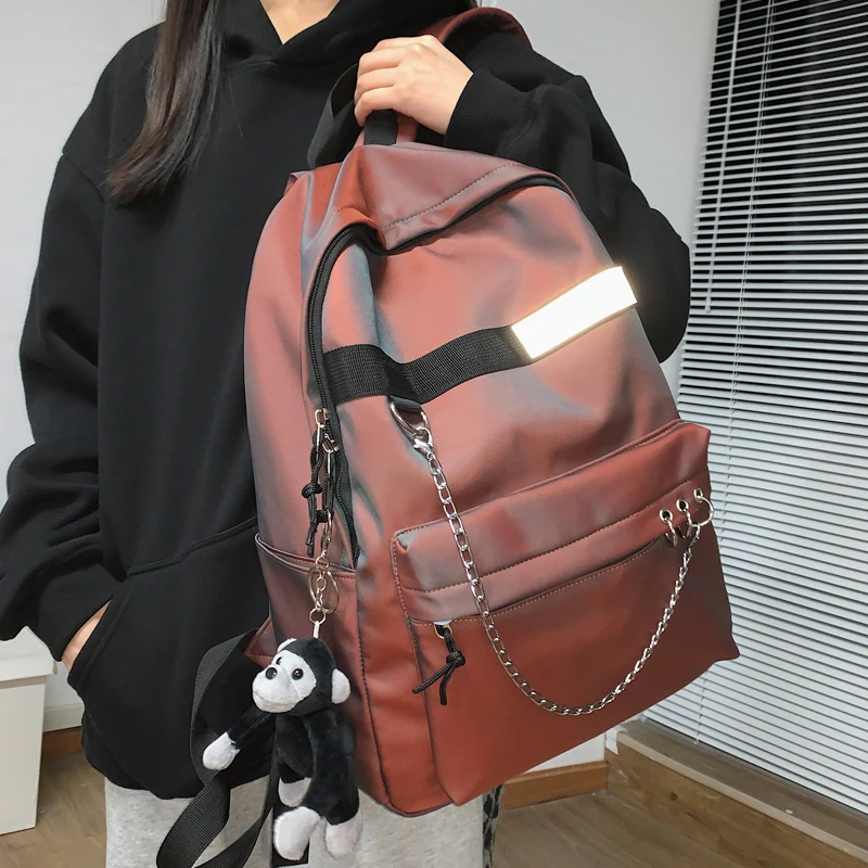 JULYCCINO-Mochila con cadena de hebilla para mujer, bolso escolar reflectante a la moda para estudiantes, Mochila escolar para chicas adolescentes, Mochila de niño