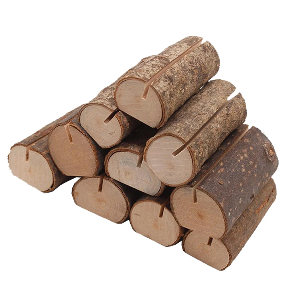 10pcs Wood Pile Name Place Card Photo Holders Natural Wooden Stump Table Number Clip Stand Wedding Party Dinner Table Decor