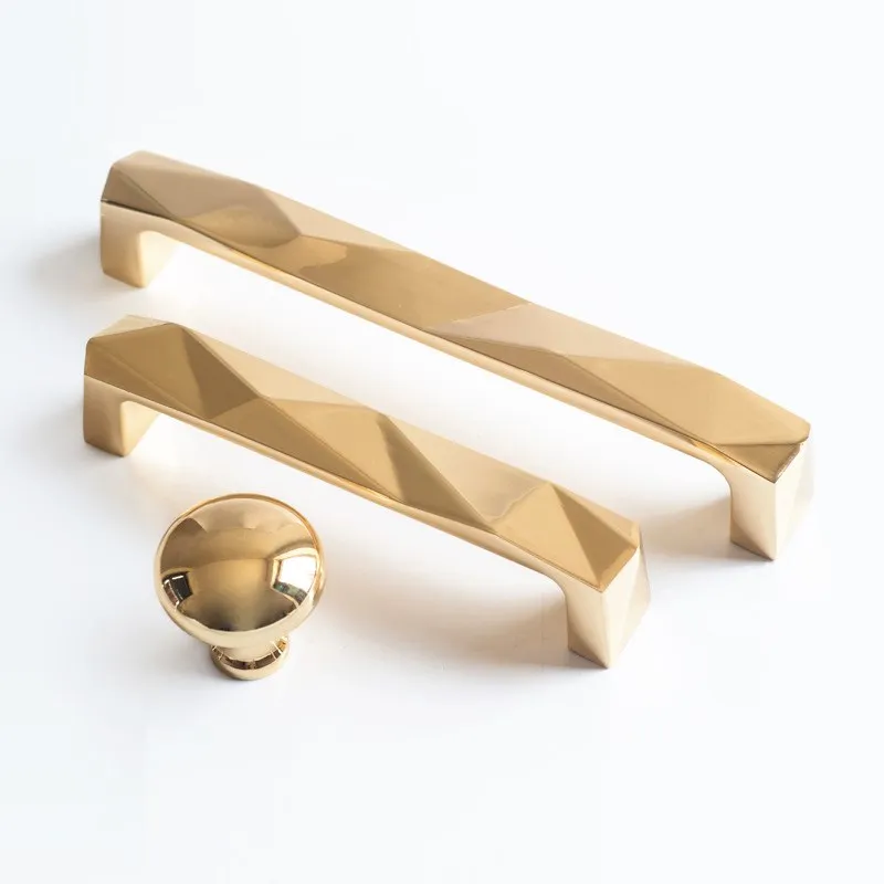 

Geometric Luxurious Shining Gold Cabinet Handle Nordic Modern Style Solid Zinc Alloy Cabinet Handle Drawer Knob Door Pull