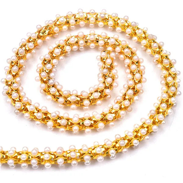gold with pearl 1 ярд круглый жемчуг AB горный хрусталь отделка чашки цепи талии цепи свадебное платье аппликация стекло камень украшение для Пояс кушак сумки обуви - Цвет: gold with pearl