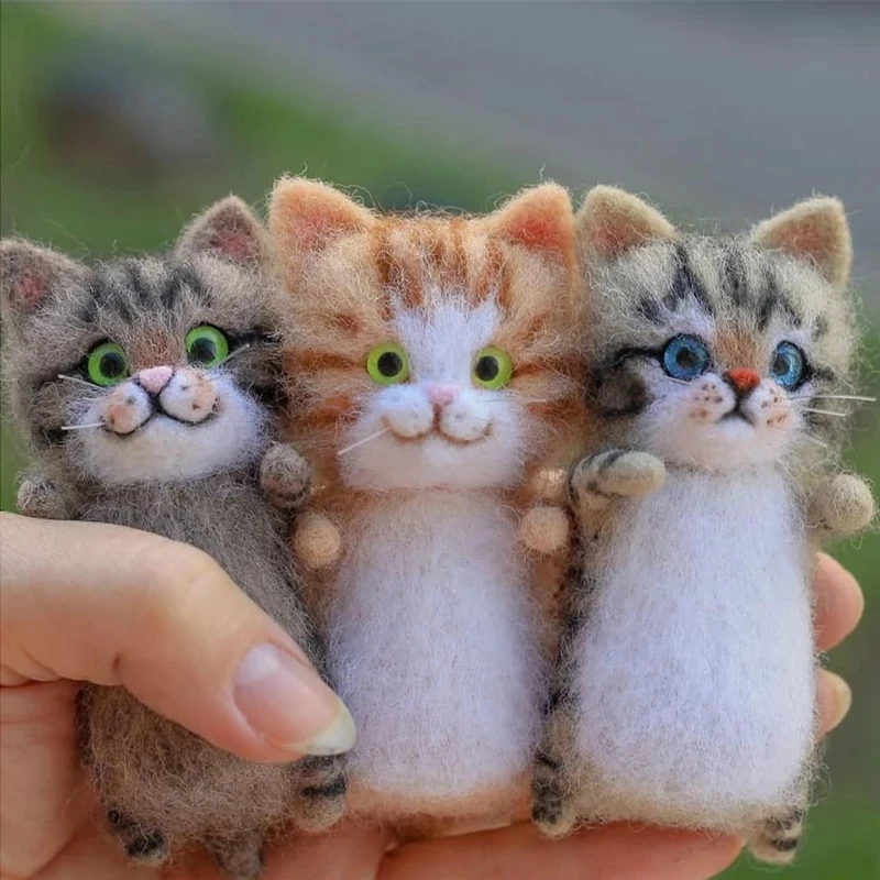Unfinish Fashion Siamese Hawksbail Tabby Civet Cat Kitty wool doll women handmade needle felt kit package 1Kit for kids