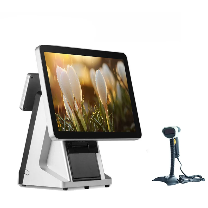 US $416.00 Pos all in one 15 inch pure screen pos system with customer display 80mm printer barcode scanner
