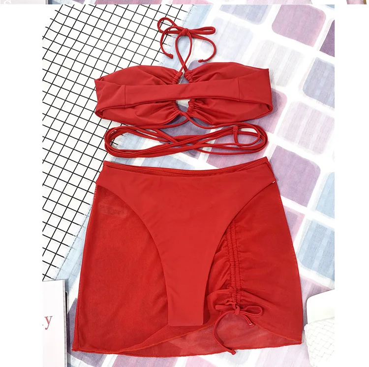 bathing suits Sexy Drawstring Bandage Bikini 2021 Strappy Swimwear Women Two-piece Set Solid Swimsuit Mujer Sweemwear Womens Underwear Vikini off the shoulder bikini