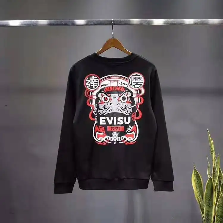 Осенне-зимний мужской Повседневный свитер Evisu теплая дышащая модная одежда с длинными рукавами для влюбленных мужчин и женщин - Цвет: Черный