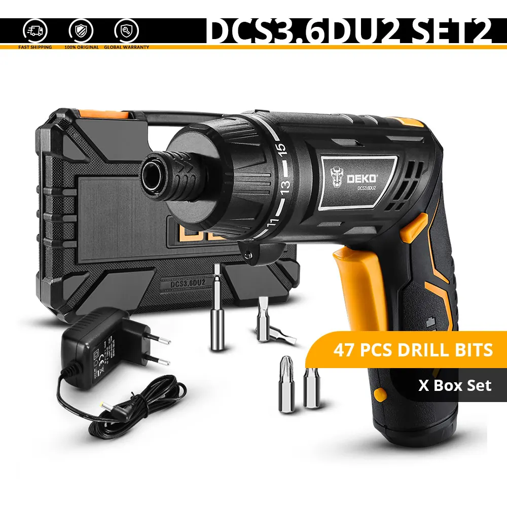 SET 2 DEKO DCS3.6DU2 Беспроводная электрическая отвертка аккумуляторная батарея отвертка Вращающаяся ручка светодиодный фонарь бытовой DIY - Цвет: SET 2