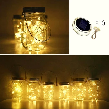

6PCS Solar Jar Lights 10 LED Lights Cup String Lights Fairy Light For Outdoor Party For Solar Lights Changing Garden Decoration