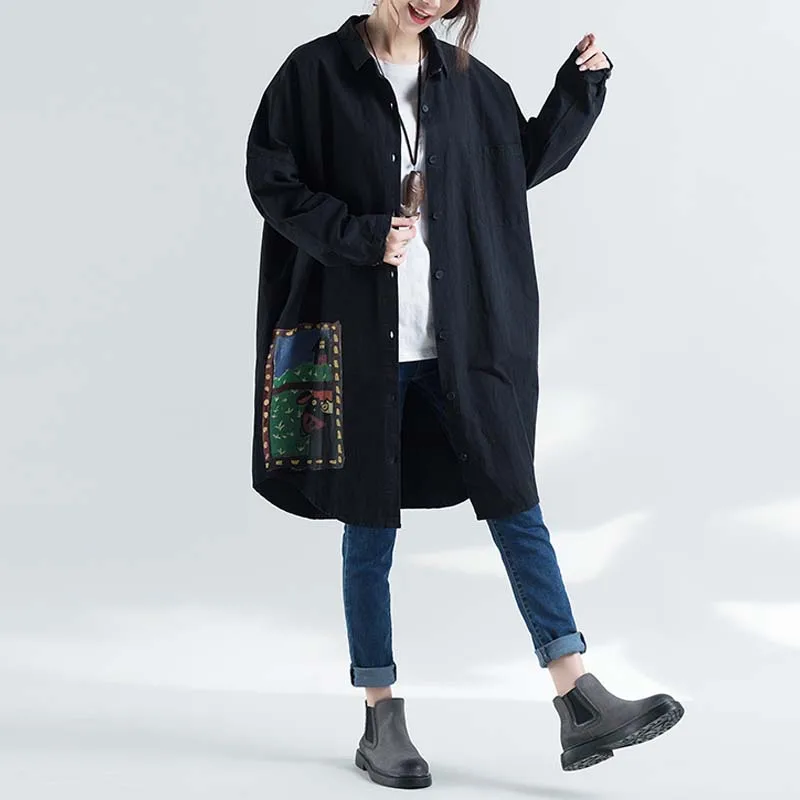 4XL 5XL 6XL Плюс Размер Kawaii мультфильм печати женская рубашка, блузка хлопок более размер Летучая мышь Винтажный Длинный кардиган Roupa Feminin
