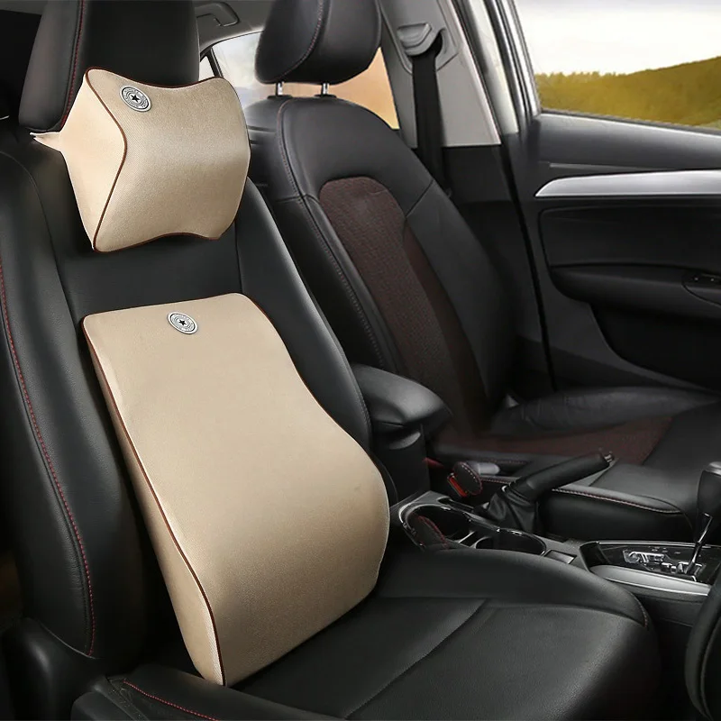 Beige 1set Автомобильное сиденье, подголовник, подушка для шеи, автомобильное сиденье, подушка для спины, форма памяти, Подушка для спины, авто, аксессуары для подушек - Цвет: Beige 1set
