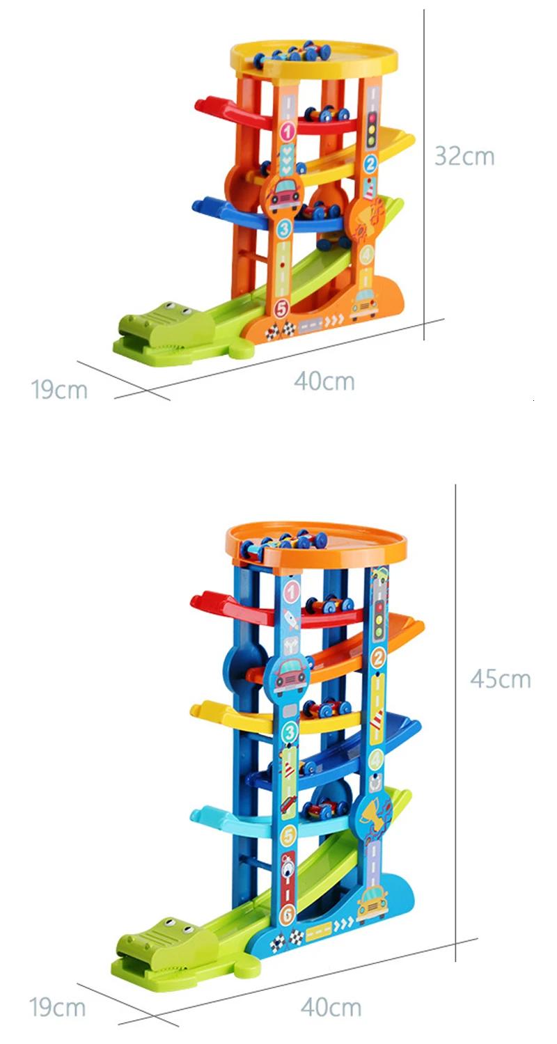 Деревянный 7-Слои пандус гоночный трек& 6 Мини инерционных машин раздвижные игрушки пандус Racer Обучающие для автомобиля, мотоцикла, игрушки для детей, подарки для детей